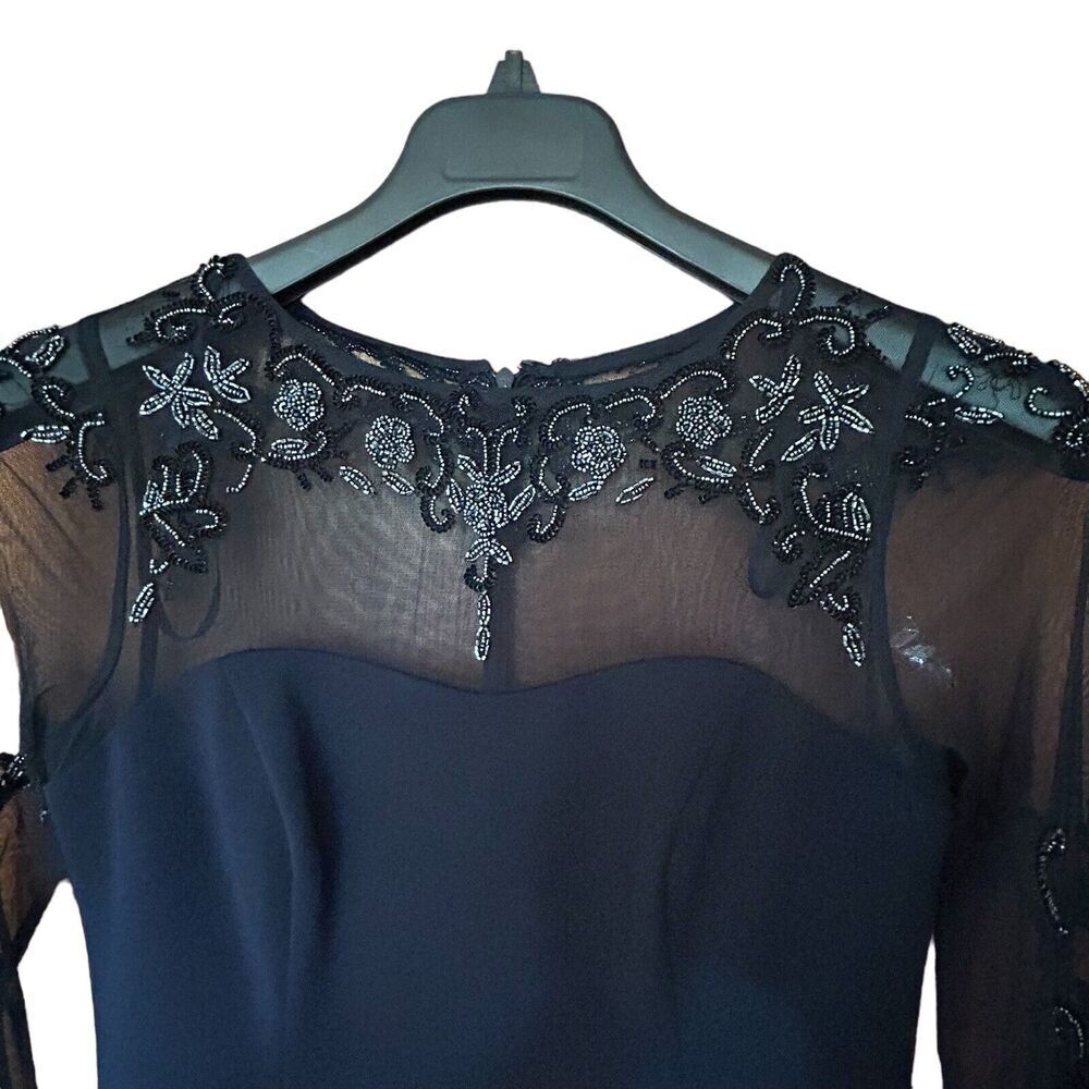 MARINA Women’s Navy Beaded Long Sleeve Sheath Lined Cocktail Wedding Dress 6 - Picture 5 of 14